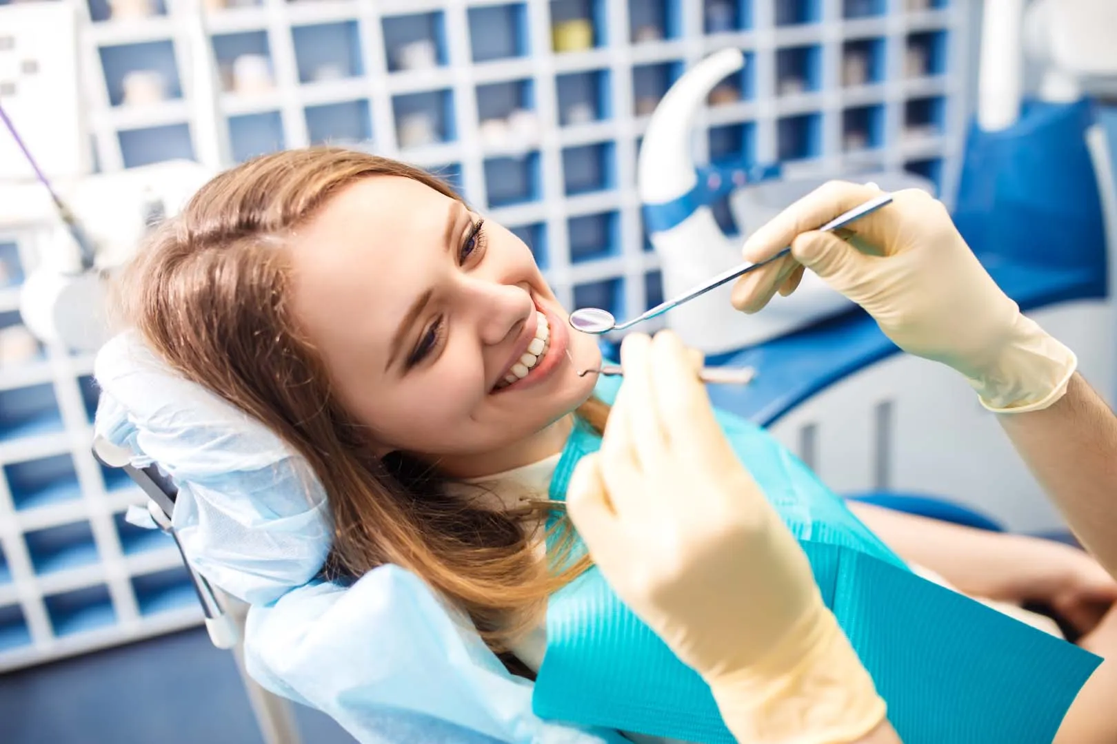 Patient smiling during a dental checkup